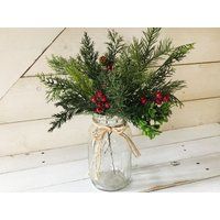 Artificial Pine Fir & Berry Spray|Christmas Greenery|Vase Filler|Wreath Arrangement Centerpiece Supp | Etsy (US)