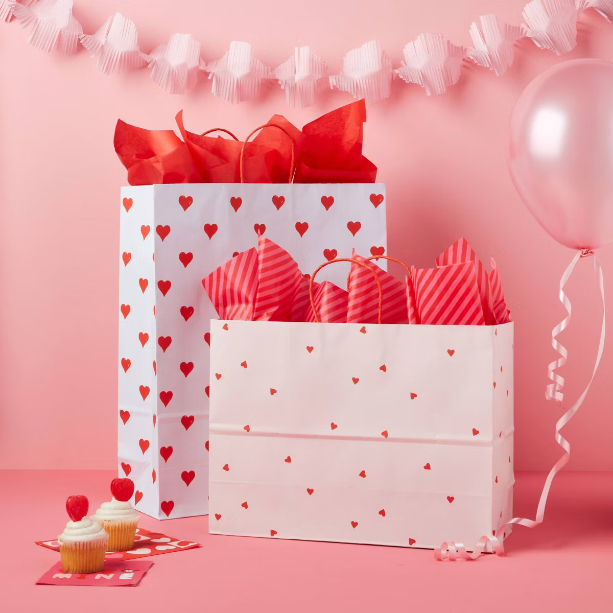 15.75"x12"x0.2" 6" XL Valentine's Day Red Hearts on Pink Gift Bag - Spritz™ | Target
