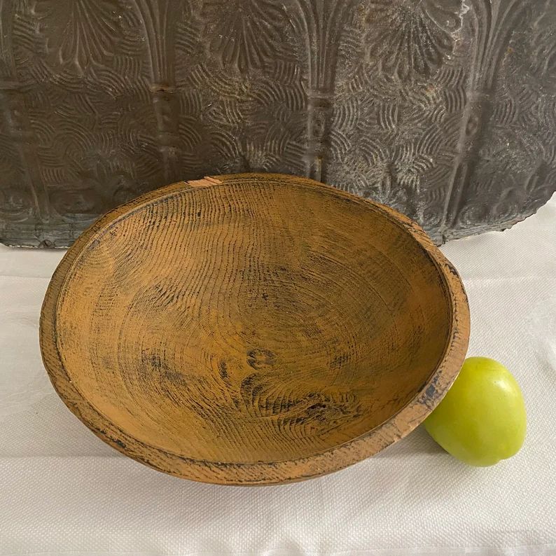 Vintage Wooden Bowl Primitive Farmhouse Hand Turned Round Dough Bowl - Etsy | Etsy (US)