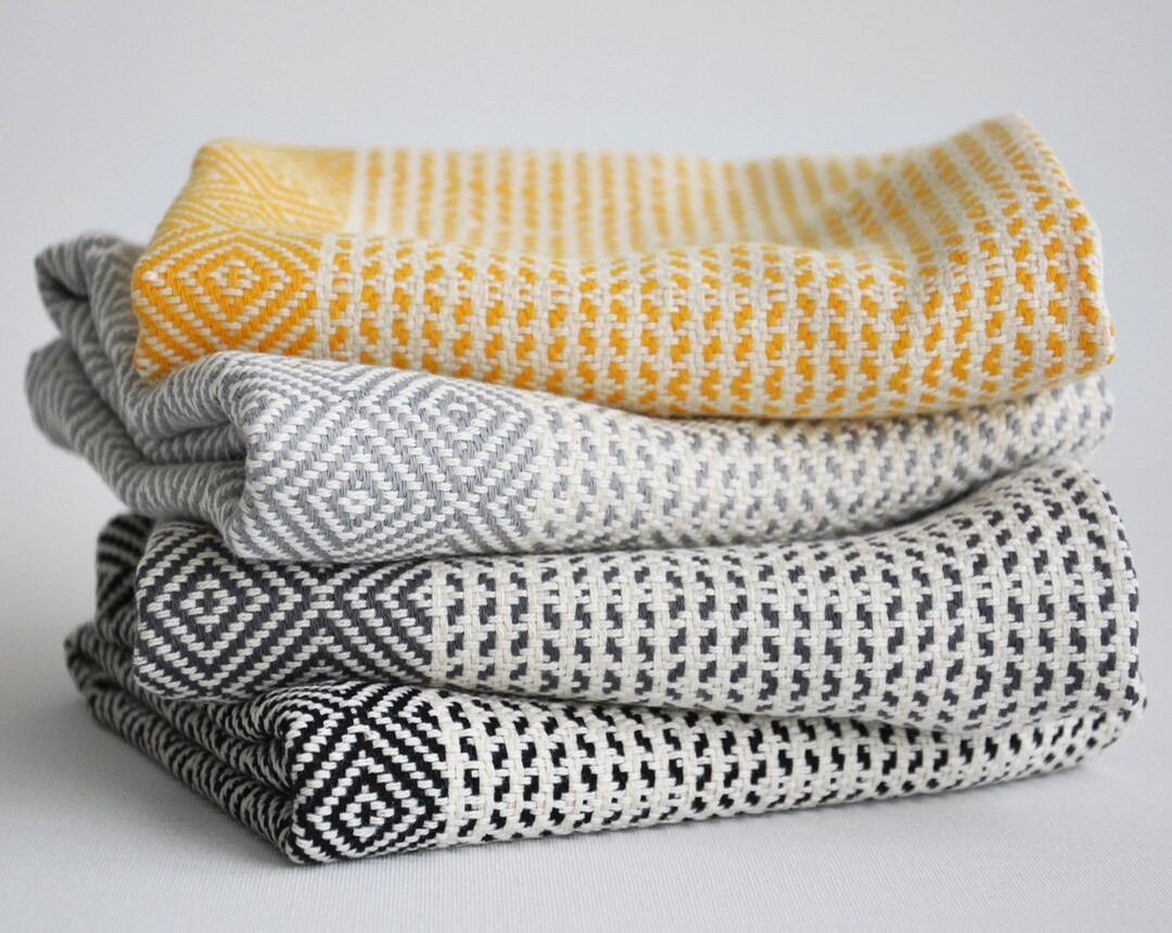 Kitchen towel with black, yellow, gray stripes on natural color, bread towel, drying towel, tea t... | Etsy (US)