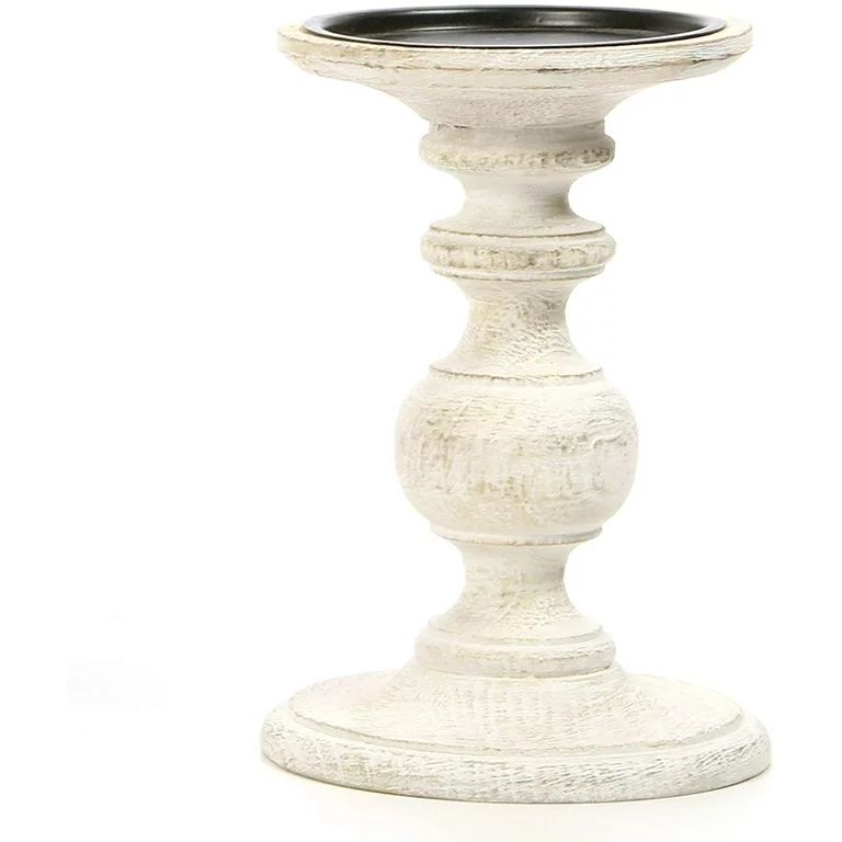Hosley's 7 inch High, Country Style White Wooden Pillar Candle Holder - Walmart.com | Walmart (US)