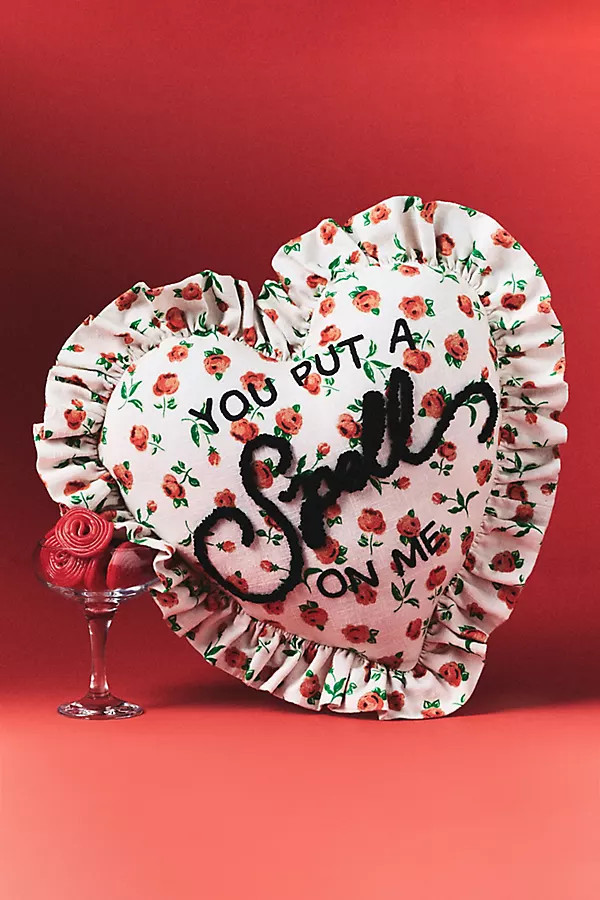 Valentine's Day Cotton Embroidered Heart Pillow | Anthropologie (US)