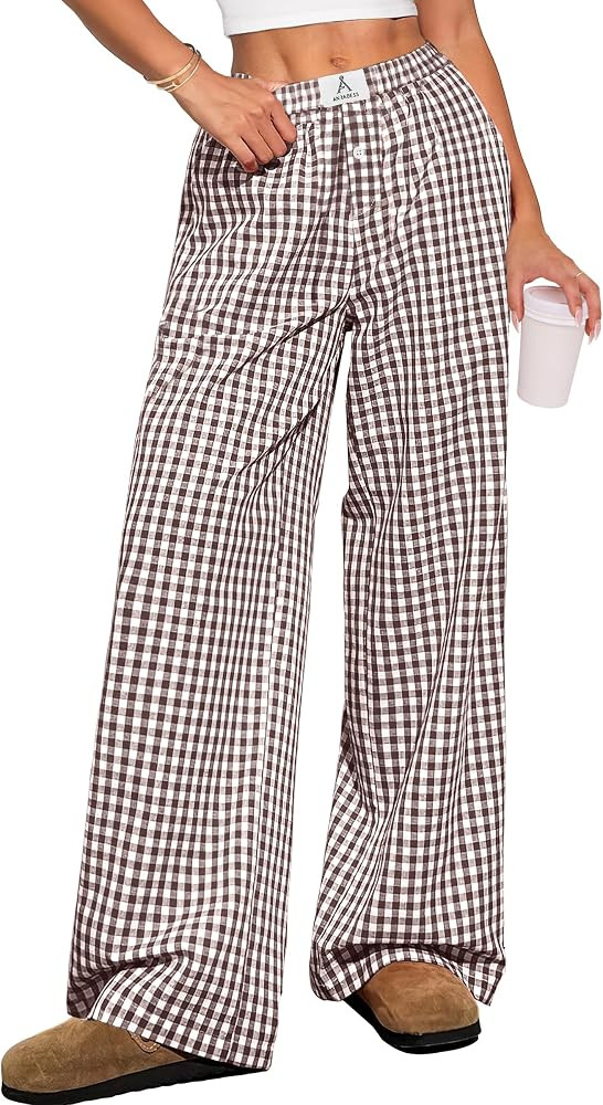 ANRABESS Womens Gingham Striped Boxer Pants | Amazon (US)