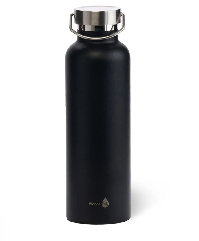 WanderFull
Black with Silver Top Insulated Water Bottle -1000 ml/34 Oz 

 