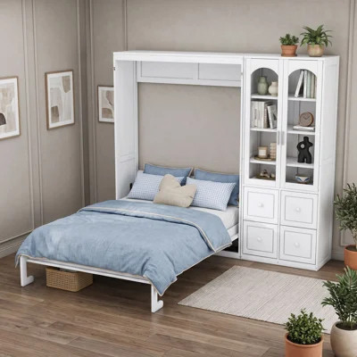 Queen Wooden Murphy Bed with Storage Drawers, Shelves and Slats | Wayfair North America