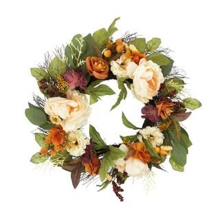 24" Cream & Orange Peony, Rose & Berry Wreath by Ashland® | Michaels Stores