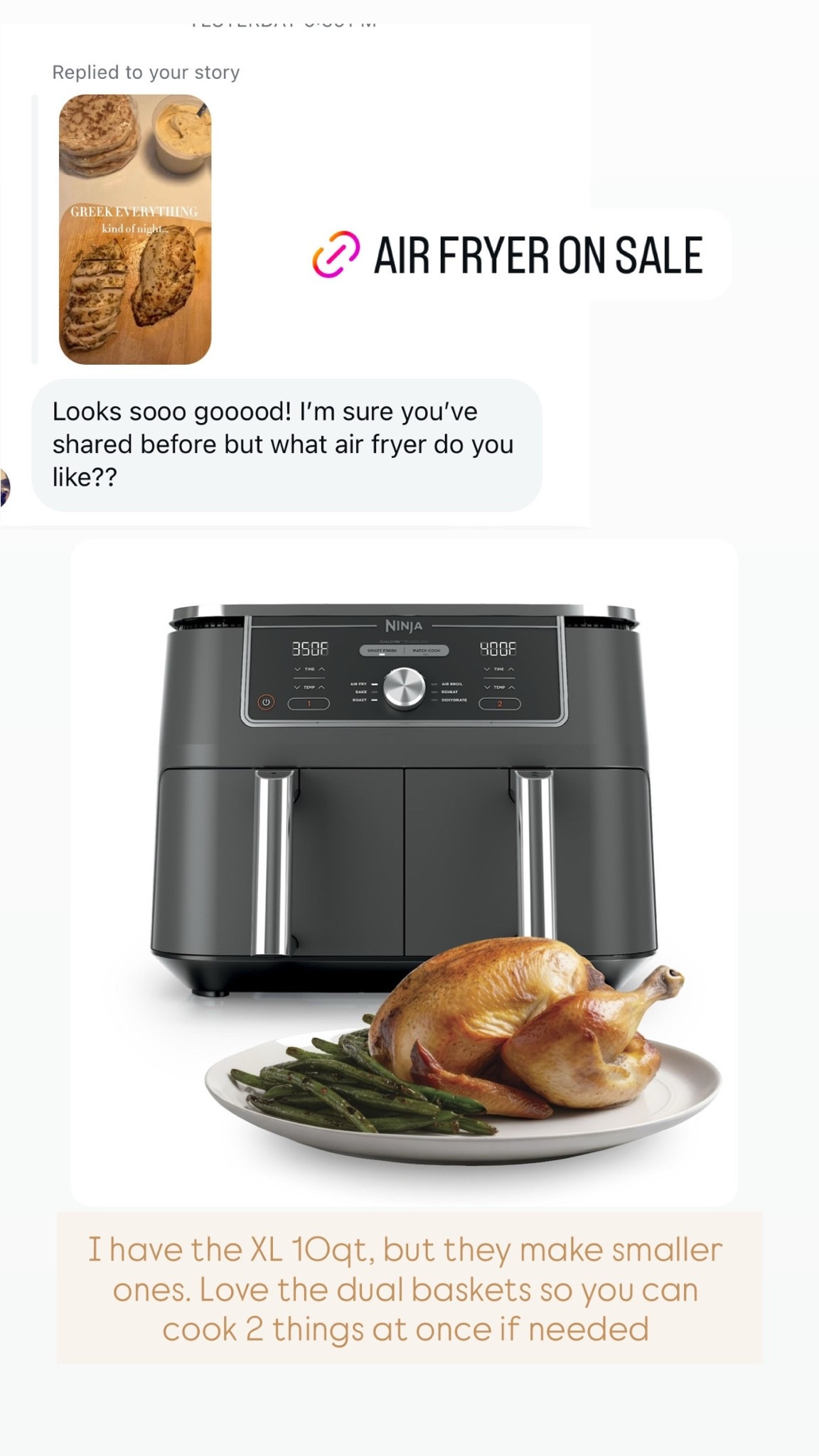 Air fryer on sale! I have the XL 10qt, but they do make smaller ones. Love the dual baskets 

kitchen gadgets

#LTKSaleAlert #LTKHome