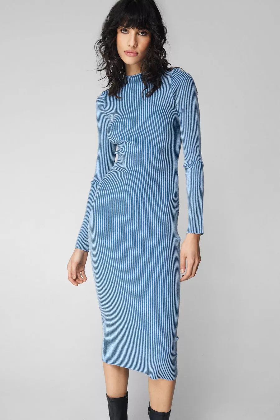 Stripe Funnel Neck Midi Dress | Nasty Gal US