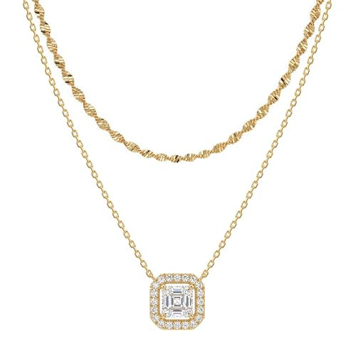 TONTMY STUDIOS Layered Gold Necklaces for Women 14K Gold Plated Dainty CZ Pendant Necklaces Set Simple Twist Chain Choker Necklace Trendy Jewelry for Women | Amazon (US)