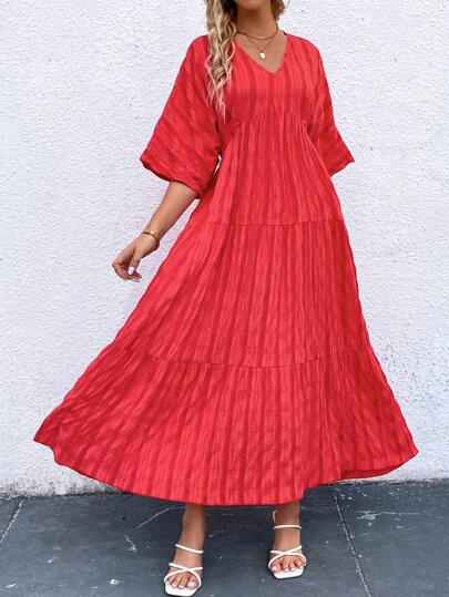 SHEIN VCAY Solid Ruffle Hem Smock Dress | SHEIN