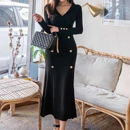 Aurora - Long-Sleeve Double-Breasted Midi Sheath Dress | YesStyle Global