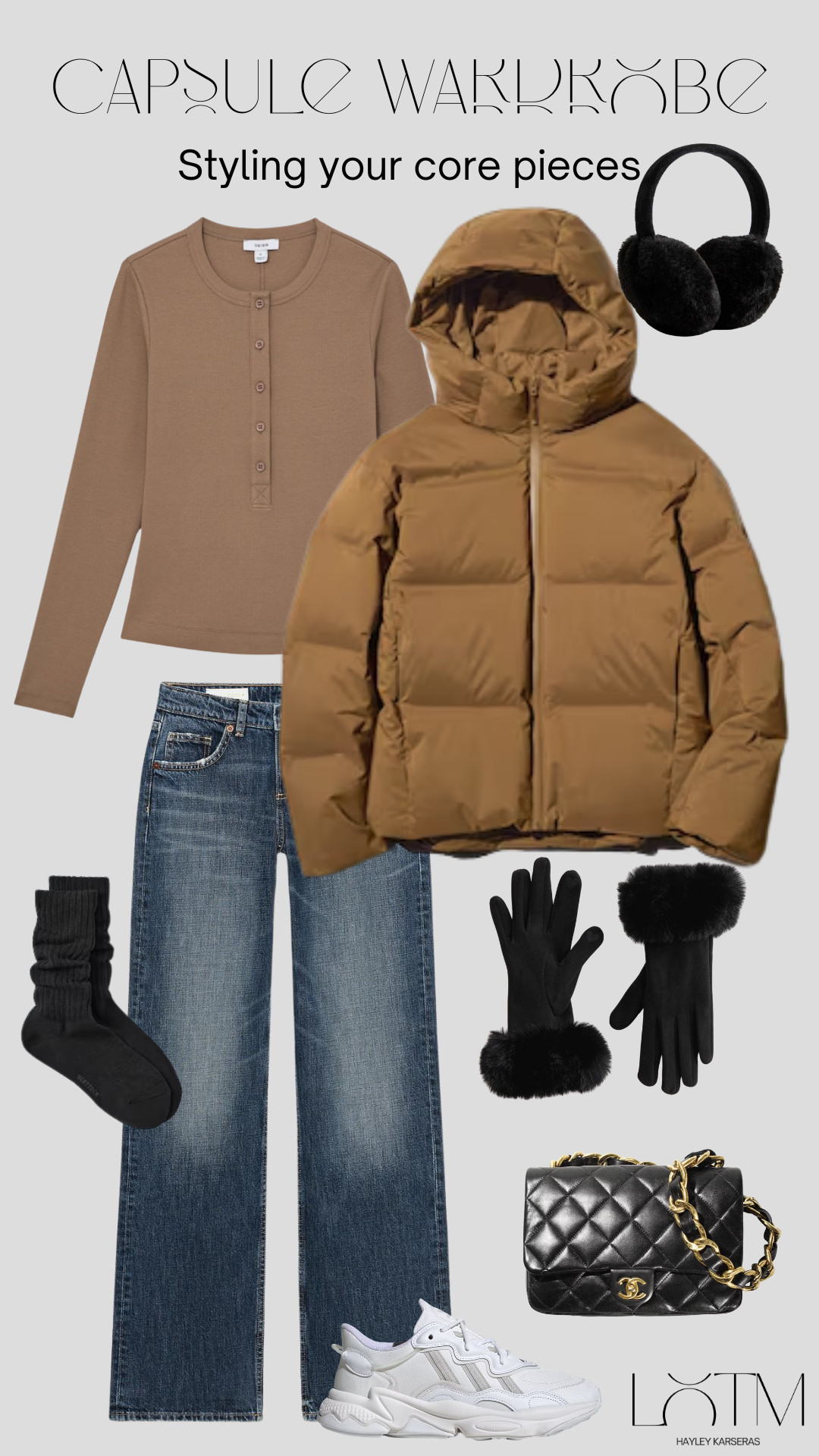 Styling my capsule wardrobe: Darkwash jeans, long sleeve top, puffer coat, ear muffs, long socks, gloves, adidas shoes, black Chanel handbag 

 

#LTKuk #LTKeurope #LTKstyletip