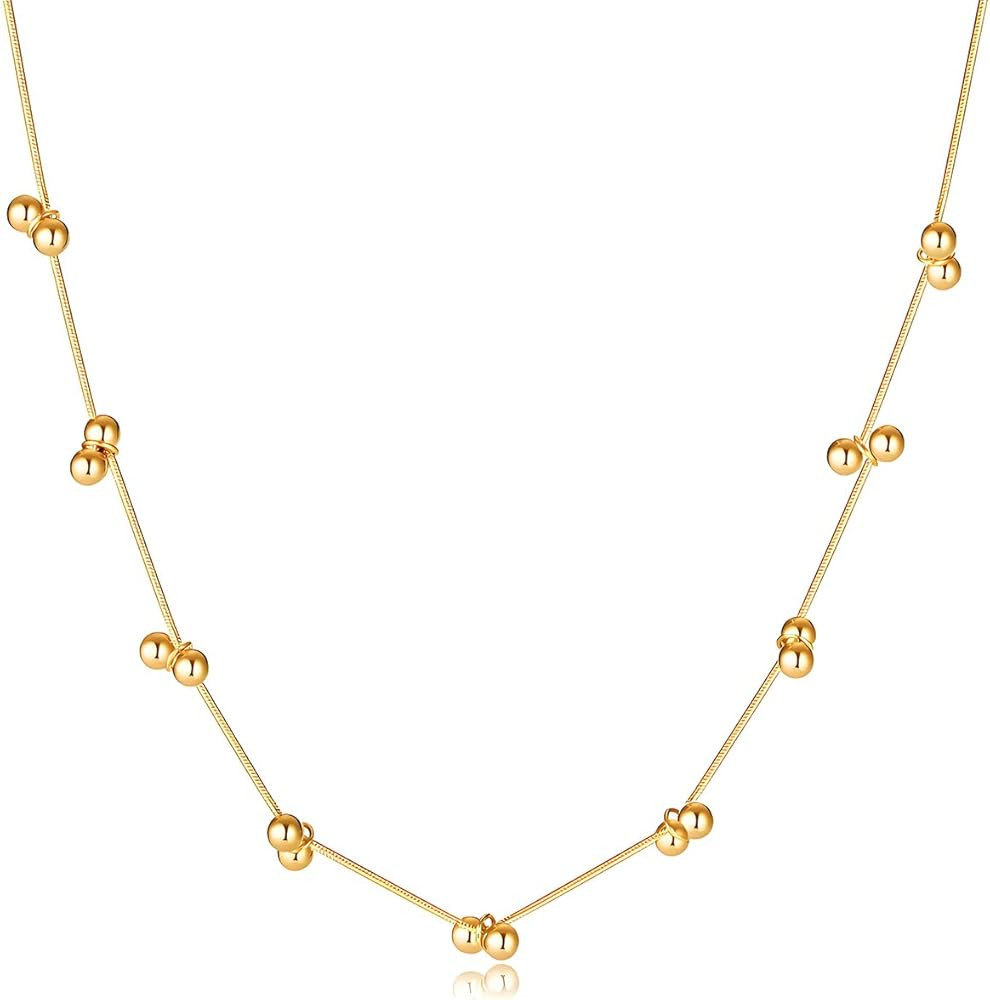 Geometric Necklace with Gold Ball 18K Gold Plated- Titanium Steel Snake Chain, Adjustable 16.9”... | Amazon (US)