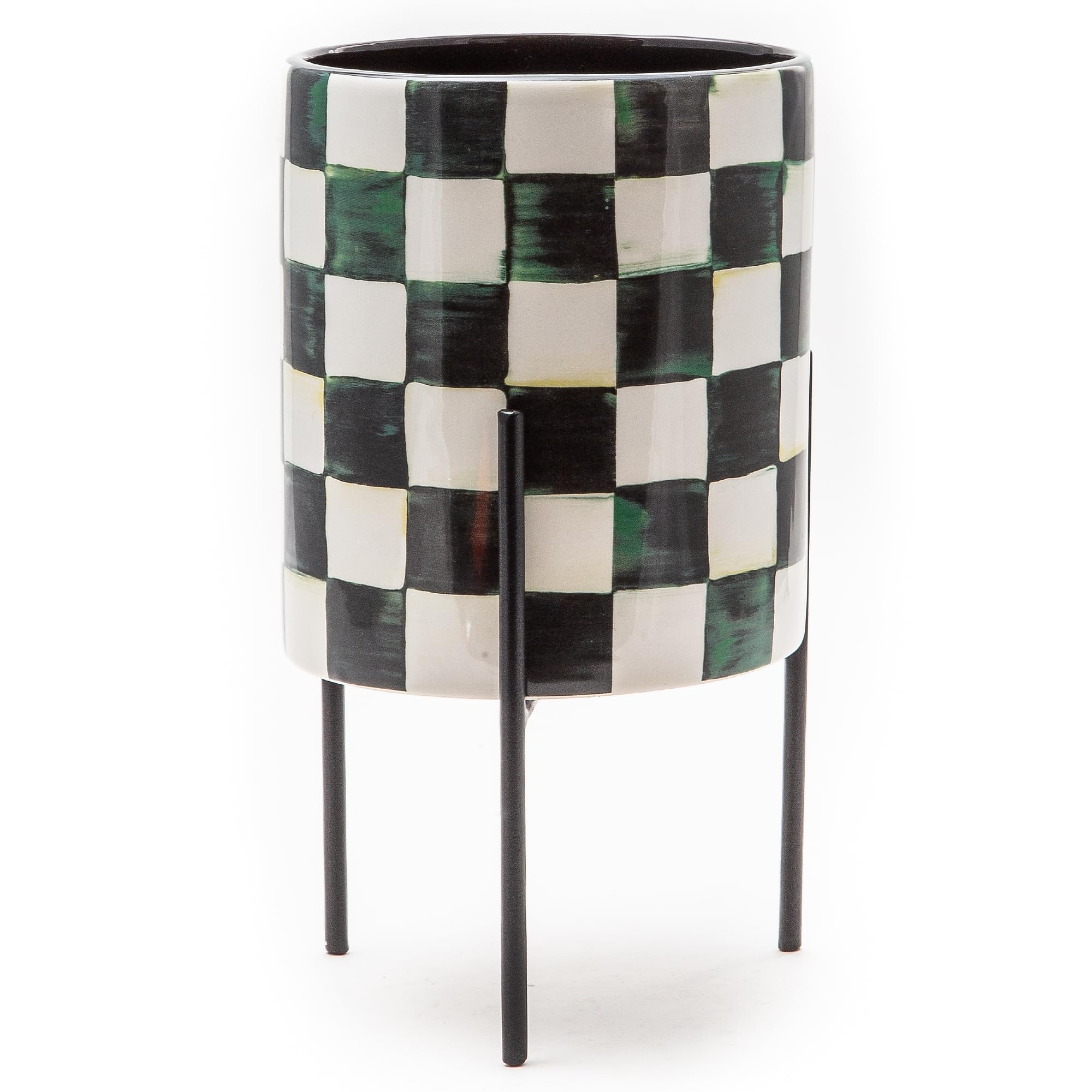 MACKENZIE-CHILDS Tabletop Ceramic Planter with Stand, Decorative Pot for Indoor Plants, Black-and... | Amazon (US)