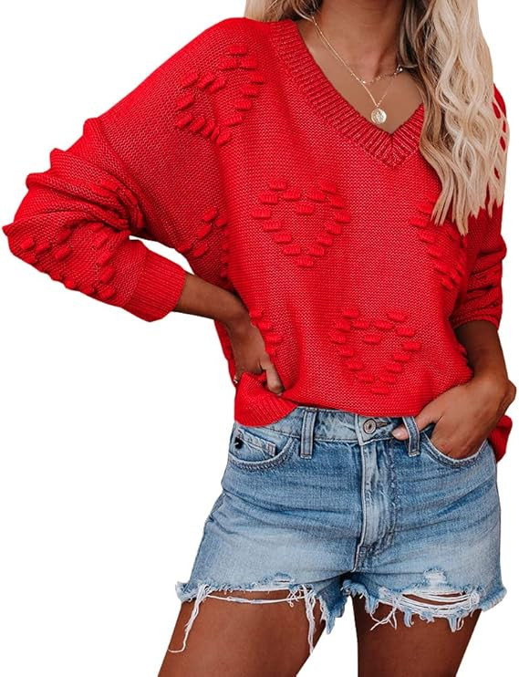 Tutorutor Womens Cute Heart Love Print Sweater Tops Oversized Crew Neck Dot Ball Loose Knitted Sp... | Amazon (US)