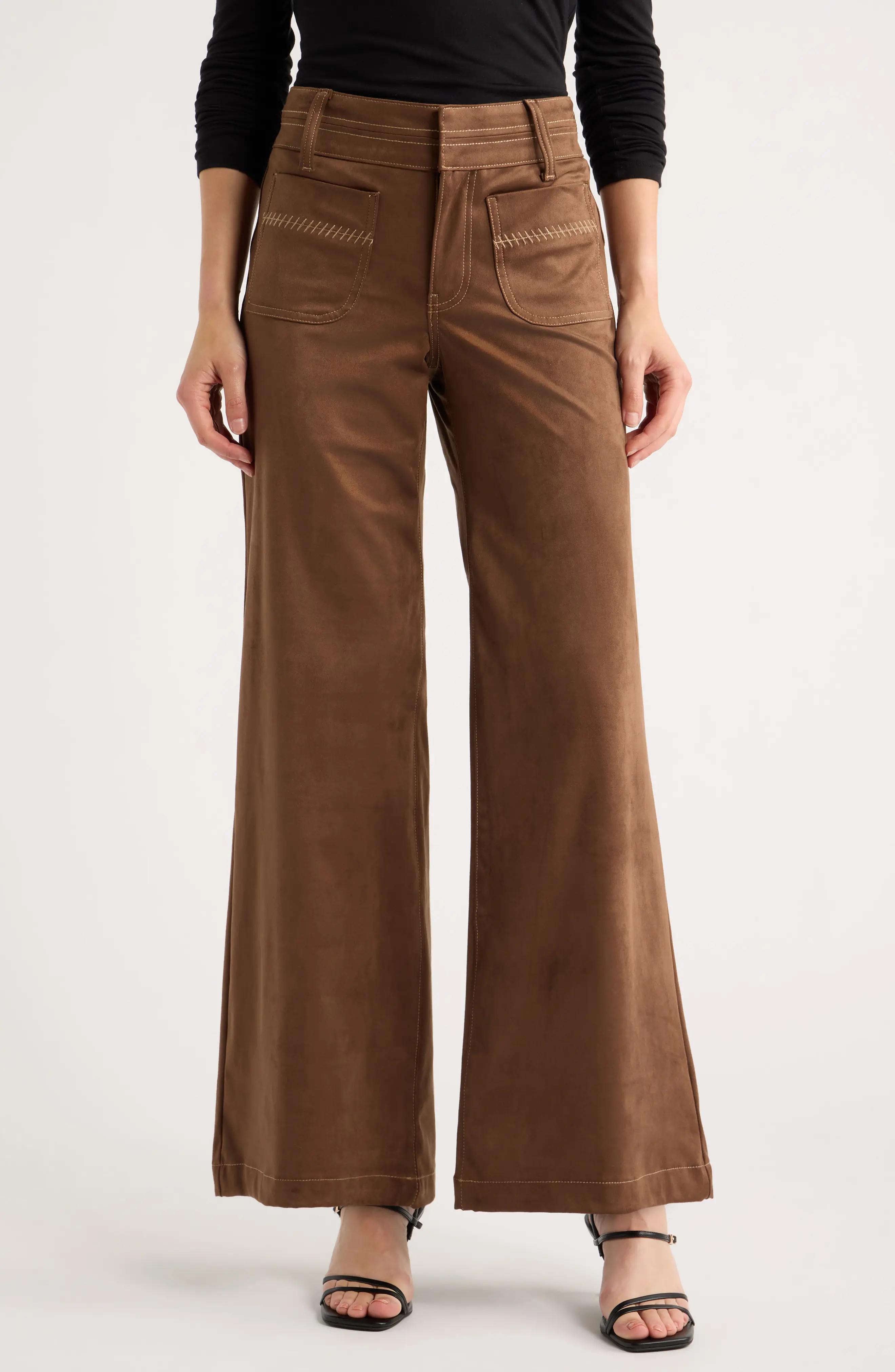 CITY BLUES Wide Leg Faux Suede Pants in Brown at Nordstrom, Size 4 | Nordstrom