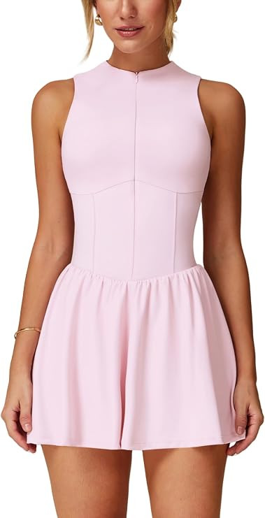 ABOCIW Womens Zip Front Tennis Dress High Neck Sleeveless Workout Golf Dresses Build in Shorts wi... | Amazon (US)