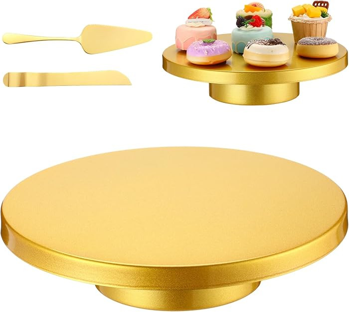 Wenqik Metal Gold Cake Stand with Cake Knife and Spatula, Round Dessert Table Display Stand Metal... | Amazon (US)