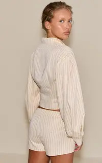 Cream Pinstriped Fitted Jacket | PrettyLittleThing UK