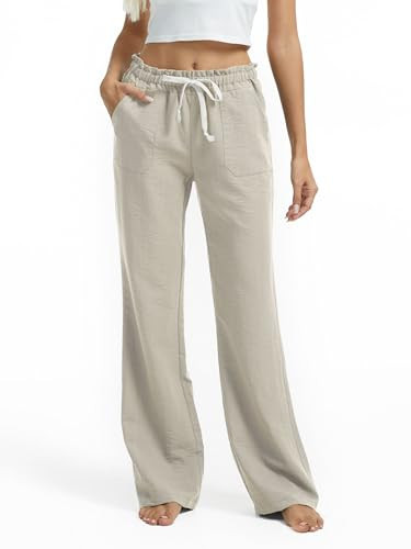 SEVEGO Women's Casual Linen Pants Tall 34" Inseam Flared Leg Smocked Waist Beach Summer Slacks, G... | Amazon (US)
