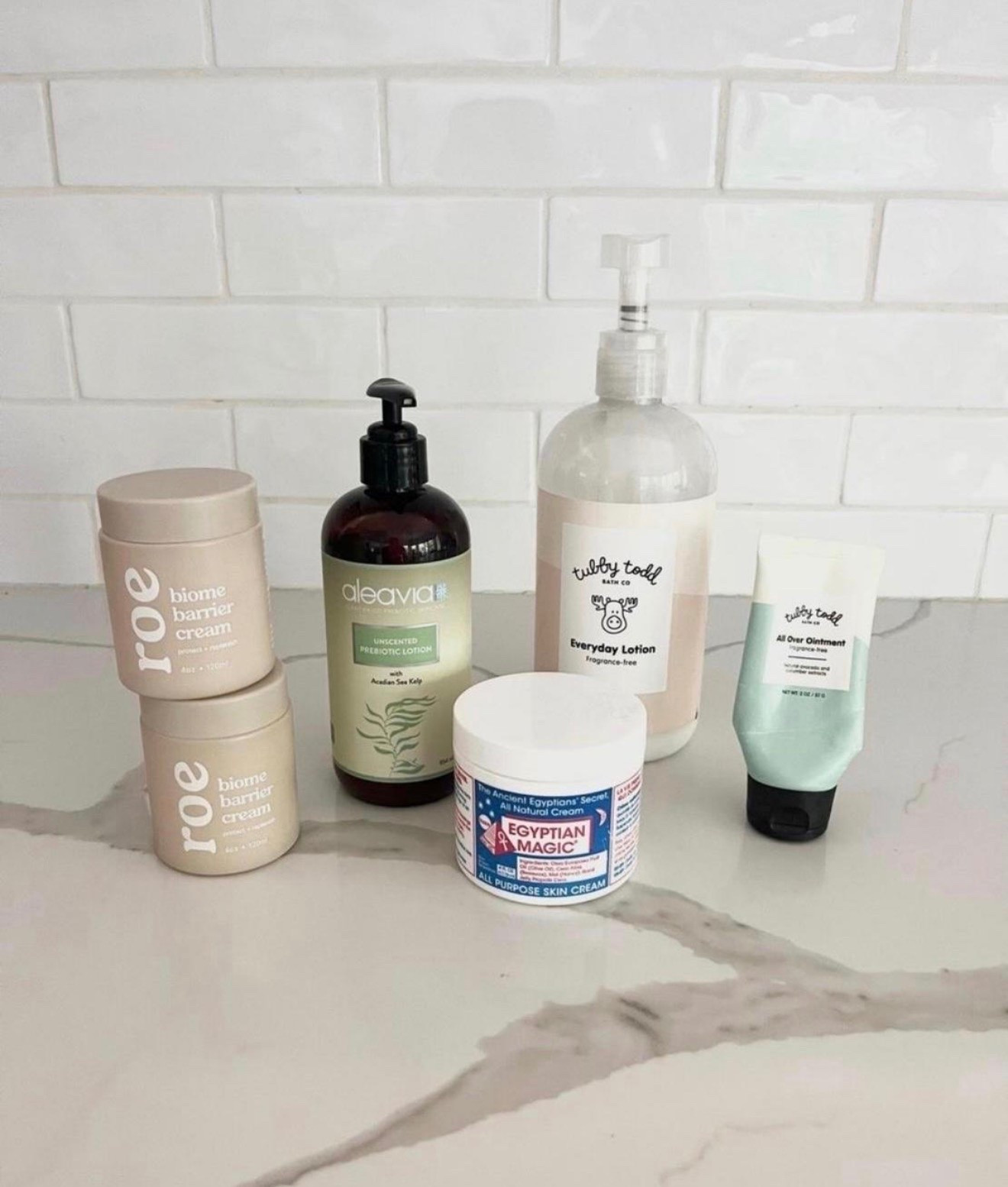 My favorite low tox / “clean” lotions. All are unscented. 

👉🏼Roe is a super thick cream, great for dry patches or eczema. 
👉🏼 Aleavia is it good unscented all over every day lotion
👉🏼 the larger Tubby Todd bottle is another good unscented  every day lotion 
👉🏼 the tubby Todd all over ointment is great for extra dry patches or eczema 
👉🏼 the Egyptian magic is more like a bomb, like to put this under my eyes at night as the last step of my skin care. Also great as a cuticle cream or handcream before bed.


Non toxic lotion 
Non toxic skincare 
Lotion

#LTKselfcare #LTKBeauty #LTKmomlife