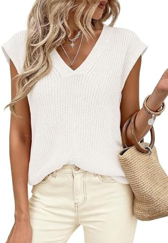 PRETTYGARDEN Women's 2026 Lightweight Sweaters Vest Spring Trendy Cap Sleeve V Neck Knit Tank Top... | Amazon (US)