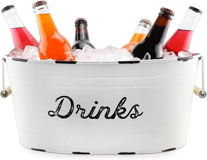 AuldHome Design White Enamelware Drinks Tub; Rustic Metal Beverage Serving Container | Amazon (US)