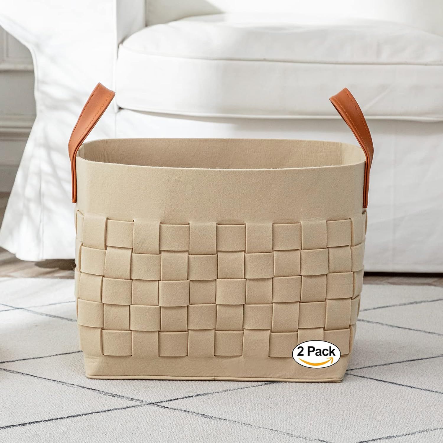 2 Pack Blanket Basket, BOLDMONKEY 15"x13"x11" XXLarge Woven Felt Laundry Baskets with Handle Nurs... | Amazon (US)