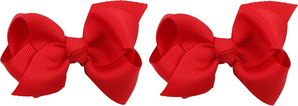 3 Inch Baby Girl Hair Bows Boutique Hair Clip Teens Toddlers Hairpin Headwear - Set of 2 (Red) | Amazon (US)