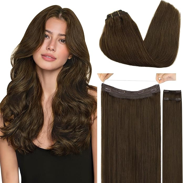 GOO GOO Wire Hair Extensions Human Hair, 4A Chocolate Brown Natural 14inch 105g, Invisible Wire H... | Amazon (US)