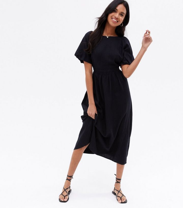 Black Linen Blend Cross Back Midi Dress
						
						Add to Saved Items
						Remove from Saved I... | New Look (UK)