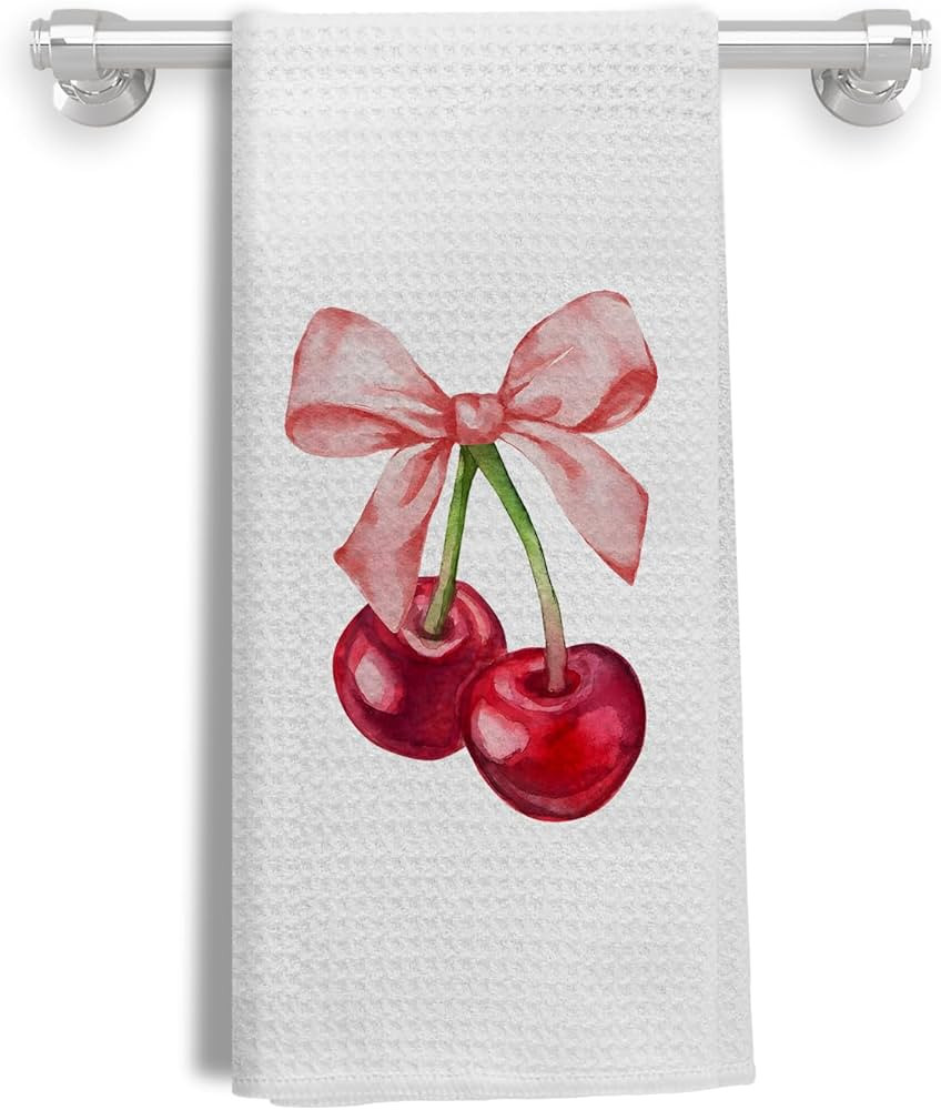 Pink Bow Cherry Coquette Kitchen Towels, Pink Preppy Hand Towels for Bathroom, Preppy Coquette Ba... | Amazon (US)