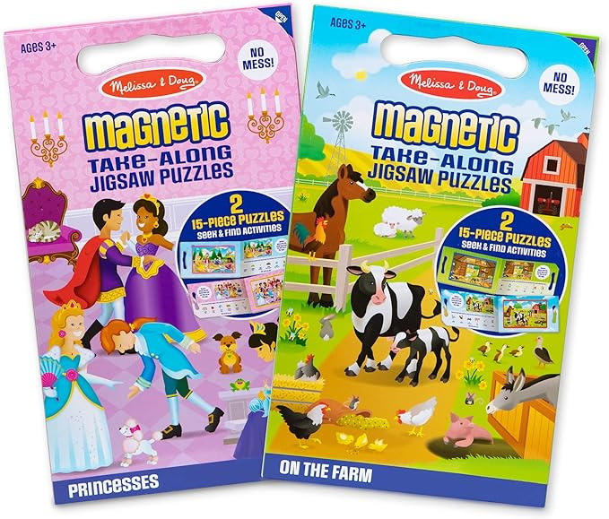 Melissa & Doug Take-Along Magnetic Jigsaw Puzzles Travel Toy 2-Pack Farm, Princesses | Amazon (US)