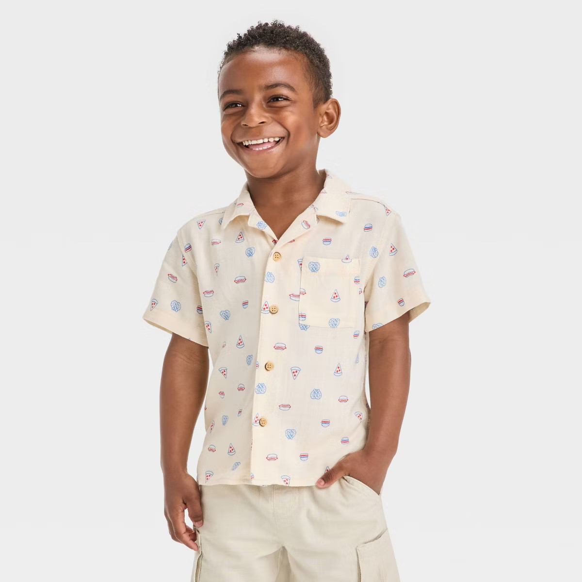 Toddler Boys' Short Sleeve 4th of July Food Button Down Shirt - Cat & Jack™ Cream | Target