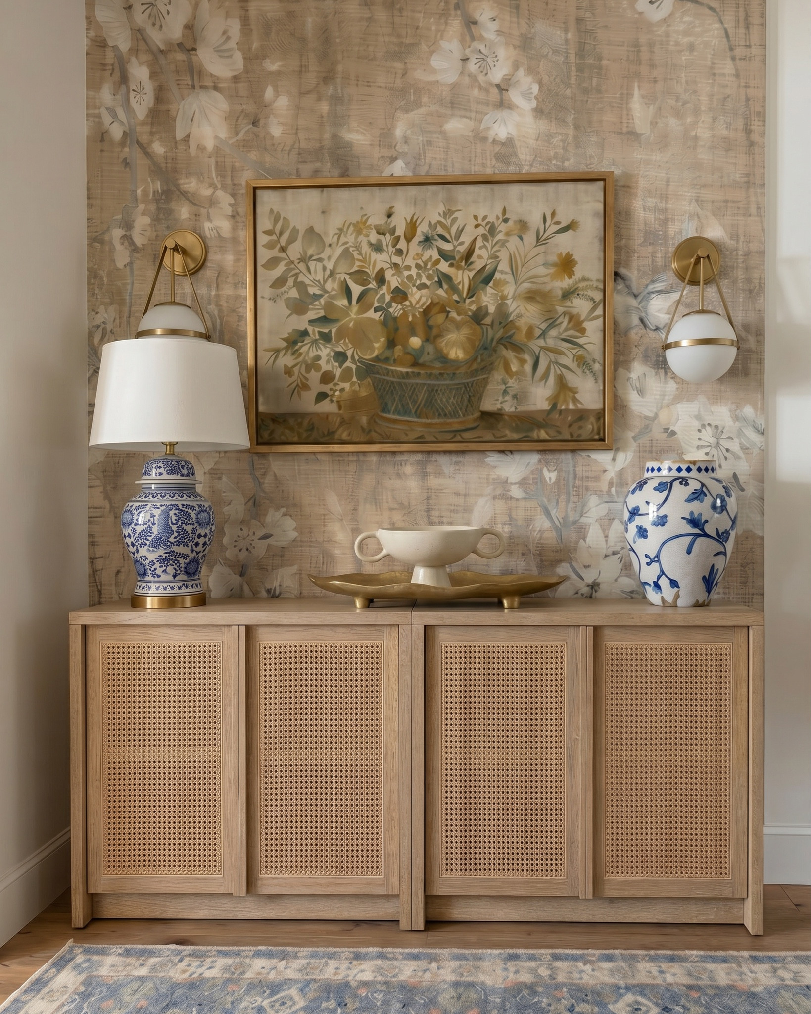 • White upholstered sofa (modern clean lines)
• Light wood frame accent chair (neutral cushion)
• Chunky knit throw blanket (cream / beige)
• Light wood rectangular coffee table (minimal / modern)
• Neutral checkered area rug (brown / cream pattern)
• Marble fireplace surround (white with gray veining)
• Large abstract landscape wall art (neutral tones, gold frame)
• Built-in shelving (painted soft gray)
• Decorative books (neutral stacked styling)
• Small ceramic decor objects (matte black / stone finish)
• Brass candle holders (modern minimal)
• Glass decorative vases (clear / smoked)
• Wood ceiling beams (light natural finish)
• Round flush mount ceiling light (white globe)
• Ceramic vase (rounded neutral tone) • Fresh floral arrangement (yellow + white flowers) • Decorative tray (light wood or stone) • Stacked coffee table books (neutral covers) • Small brass sphere decor object
• Light wood side table (open shelf design) • Blue and white ceramic ginger jar • White table lamp (fabric shade, brass detail)
• Light wood sideboard cabinet (cane / woven door fronts) • Cane panel credenza (natural oak finish) • Blue and white ceramic ginger jars (traditional style) • White ceramic bowl (centerpiece decor) • Brass decorative tray (organic shape) • Floral still life wall art (gold frame) • Neutral floral wallpaper (textured / vintage style) • Brass wall sconces with white glass shades • White table lamp with brass hardware • Large ceramic table lamp base (blue/white pattern)


#LTKSaleAlert #LTKHome