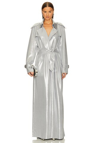 Norma Kamali Double Breasted Trench To Floor in Silver from Revolve.com | Revolve Clothing (Global)
