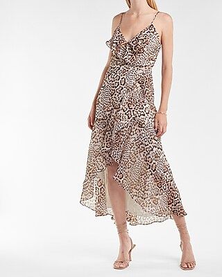 Leopard Print Ruffle Wrap Maxi Dress | Express
