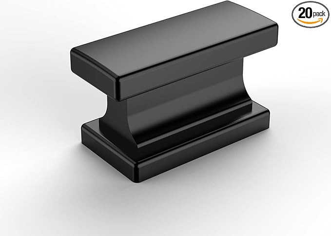 Amerdeco 20 Pack Matte Black Cabinet Knobs 1.46 Inch(37mm) Single Hole Cabinet Handles Rectangle ... | Amazon (US)