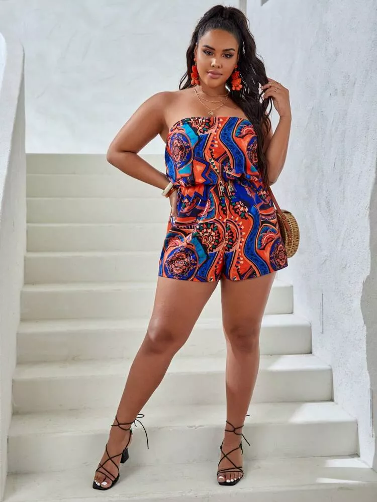 SHEIN VCAY Plus Size Vacation Print One Shoulder Strap Maxi Dress,Women  Summer Beach Dresses