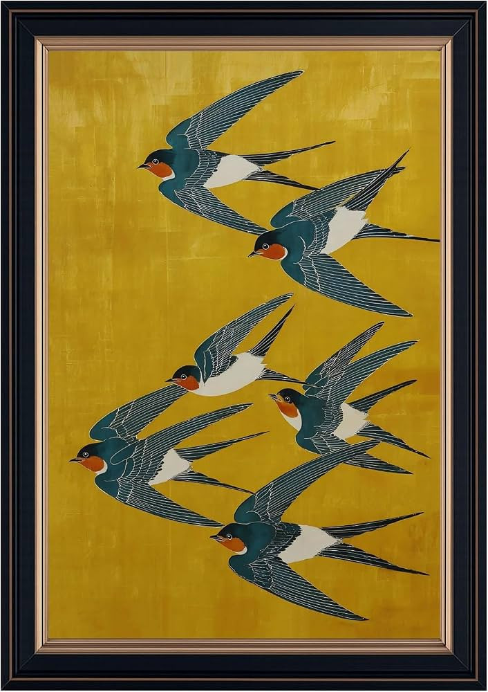 Black Framed Vintage Swallow Birds Yellow Canvas Wall Art Retro Japanese Inspired Flying Bird Pai... | Amazon (US)
