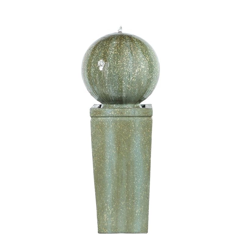 LuxenHome Patina Gray/Green Cement Sphere Pedestal Bubbler Outdoor Fountain | Cymax