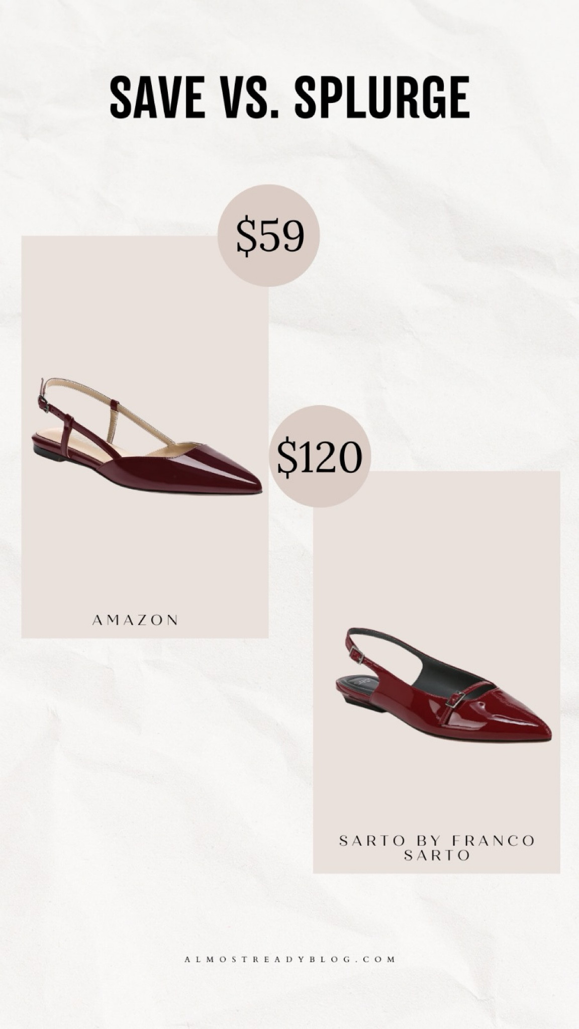 Amazon look for less, smazon save vs splurge, pointed toe sligback flats, burgundy shoes, burgundy flats 

#LTKFindsUnder50 #LTKFindsUnder100