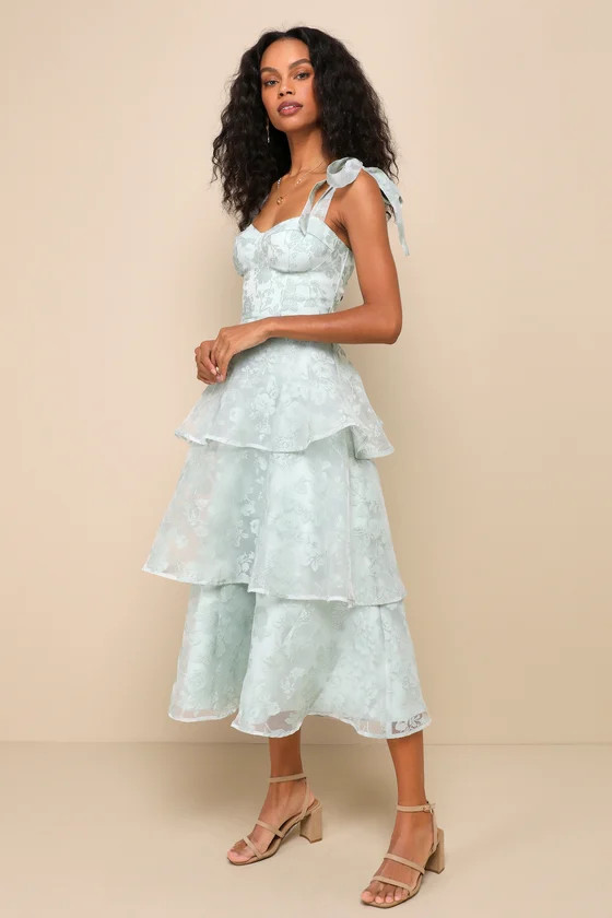 Glamorous Sweetie Sage Burnout Tie-Strap Bustier Midi Dress | Lulus