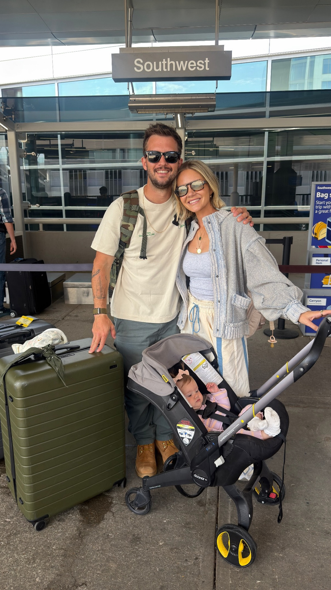 Travel outfit & essentials! Love our big suitcase from Away!

#LTKBaby #LTKTravel