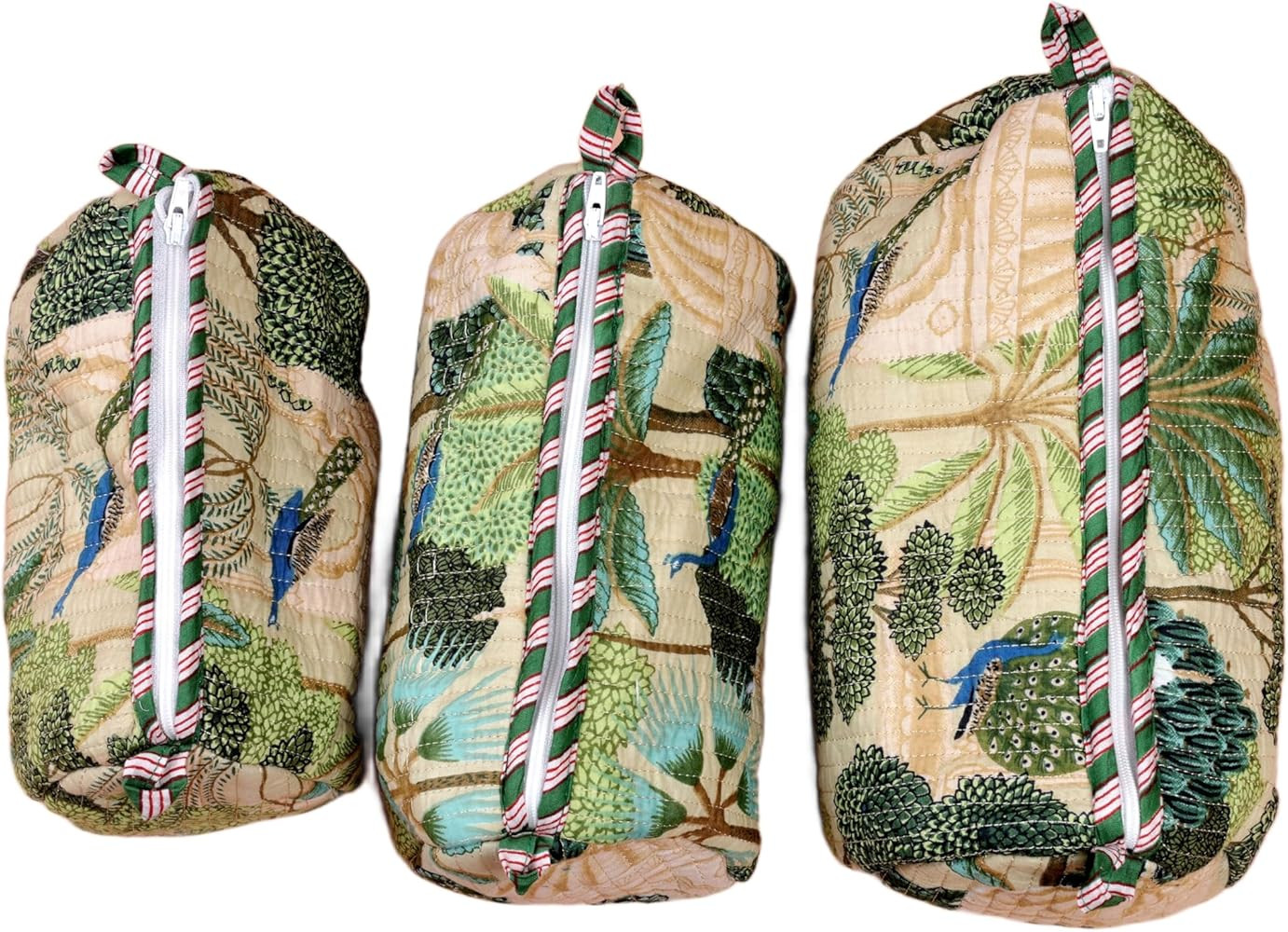 LKGSM RUGS 3pcs Quilted Cotton Tiger Print Travel Toiletry Bags, Cosmetic Organizer Set Make up B... | Amazon (US)