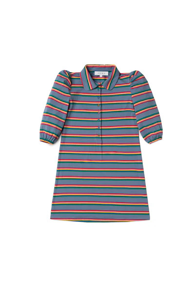 Puff Sleeve T-Shirt Dress - Rainbow Stripe | Shop BURU