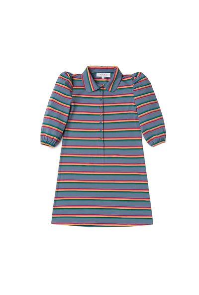 Puff Sleeve T-Shirt Dress - Rainbow Stripe | Shop BURU