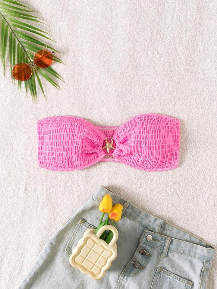 SHEIN Swim Summer Beach Solid Color Bandeau Bikini Top For Vacation | SHEIN