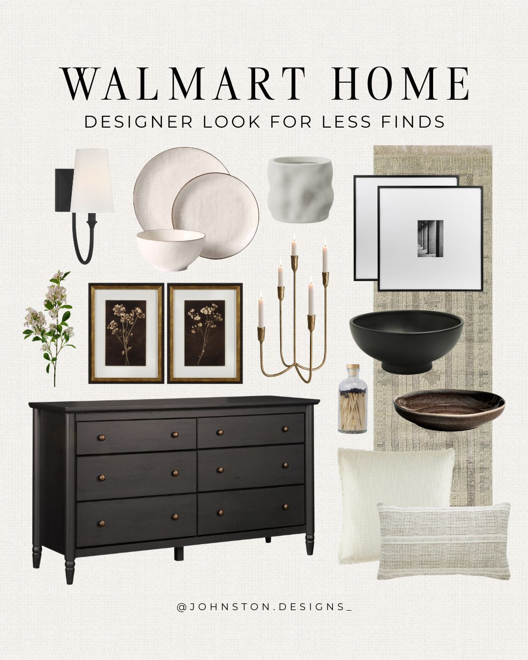 Designer look for less at Walmart. 🖤 Elevated neutrals, timeless shapes and high-end style without the splurge.


Walmart home, designer dupe, luxury aesthetic, modern traditional, neutral decor, statement lighting, framed art, textured pillows, budget friendly, look for less, bowls, frames, dresser, affordable finds. 

 #LTKHome