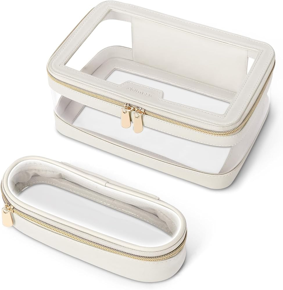 Travel Clear Makeup Bag with Makeup Brush Bag, Leather Makeup Case Toiletry Bag, Portable Cosmeti... | Amazon (US)